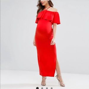 Red Halter Maternity Dress